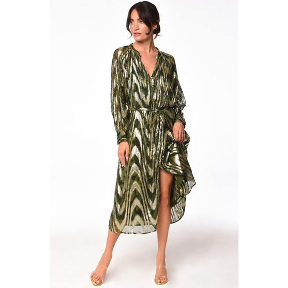 Seneca Metallic Long Sleeve Midi Shirtdress by CIEBON size XS - Picture 1 of 8